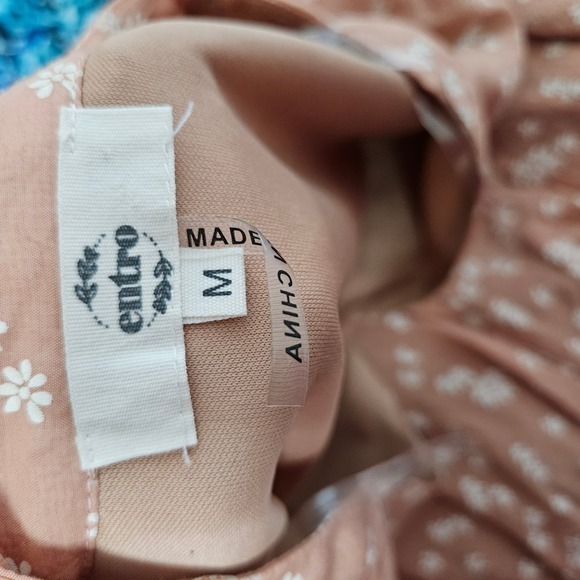 Entro Floral V-Neck Button Front Drawstring Waist Mini Dress Terracotta D16088 M - Picture 2 of 12